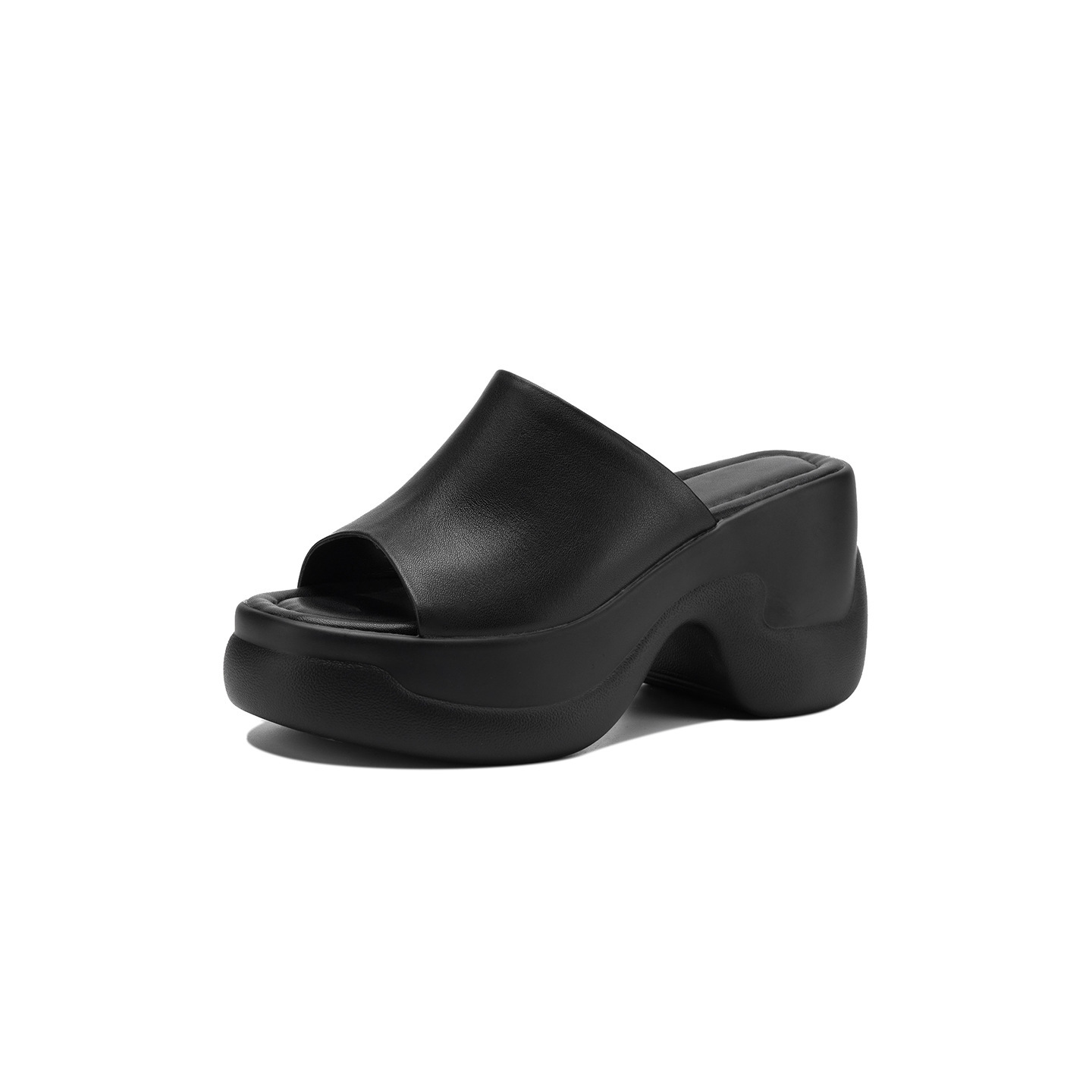 Sandal cao gót nữ đế dày 8,5 cm quai ngang da bò — Da bò trắng gạo
