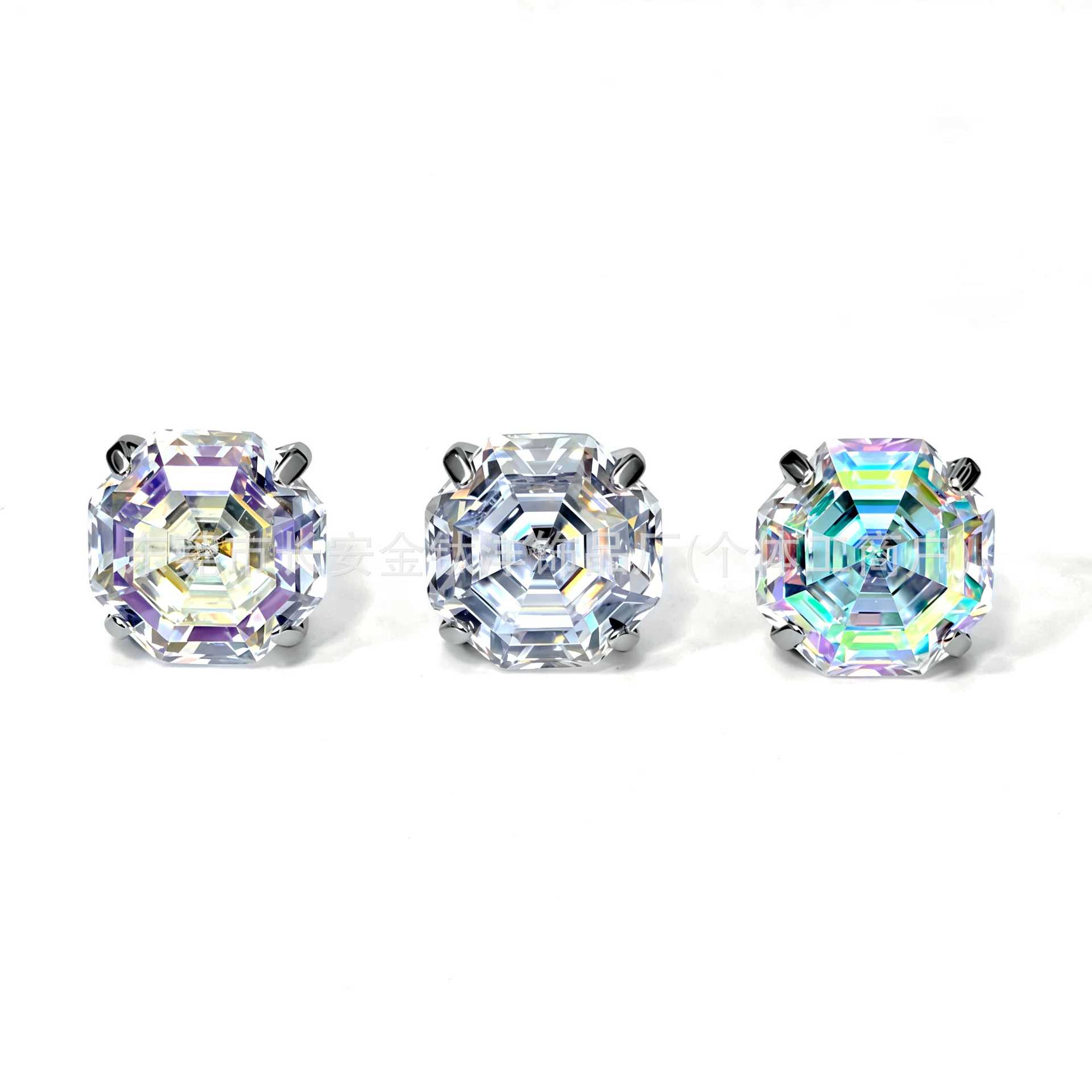 F136 Titanium Round Base Claw-Set Eight-Sided Ascher Cut Gradient Lip Stud Ear Stud Ear Bone Stud G23 Titanium Alloy Piercing Jewelry detail image 4