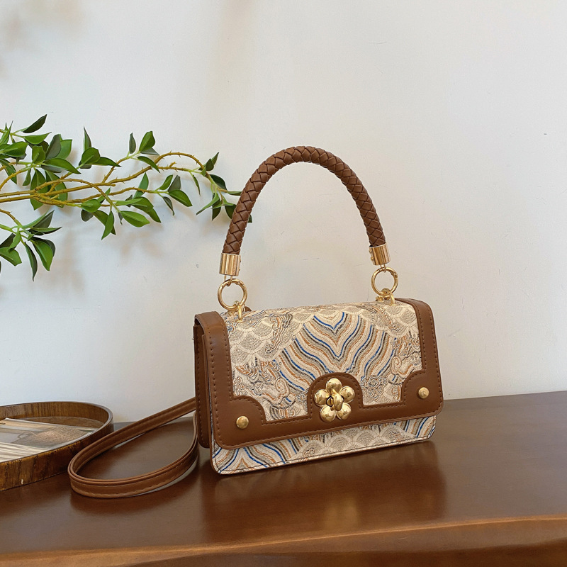 Bags retro bolso simple mujer 2024 otoño nueva moda salvaje estilo occidental costura mensajero pequeño bolso cuadrado