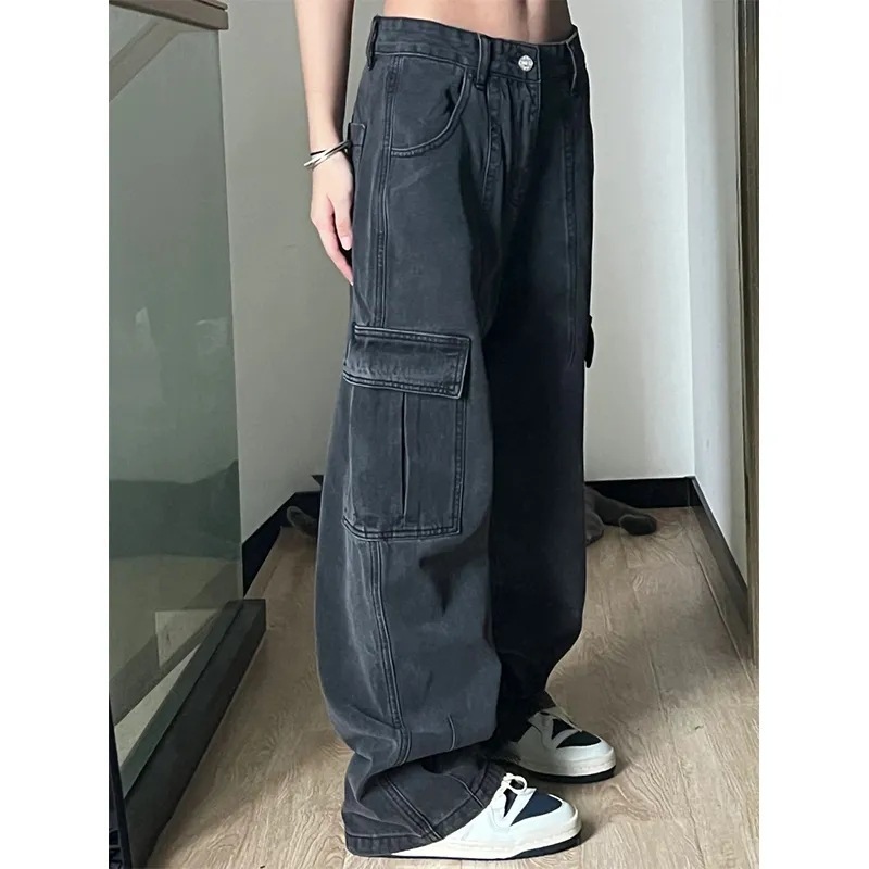 美式复古牛仔工装裤女春秋vibe风宽松设计感多口袋休闲直筒裤子潮|undefined