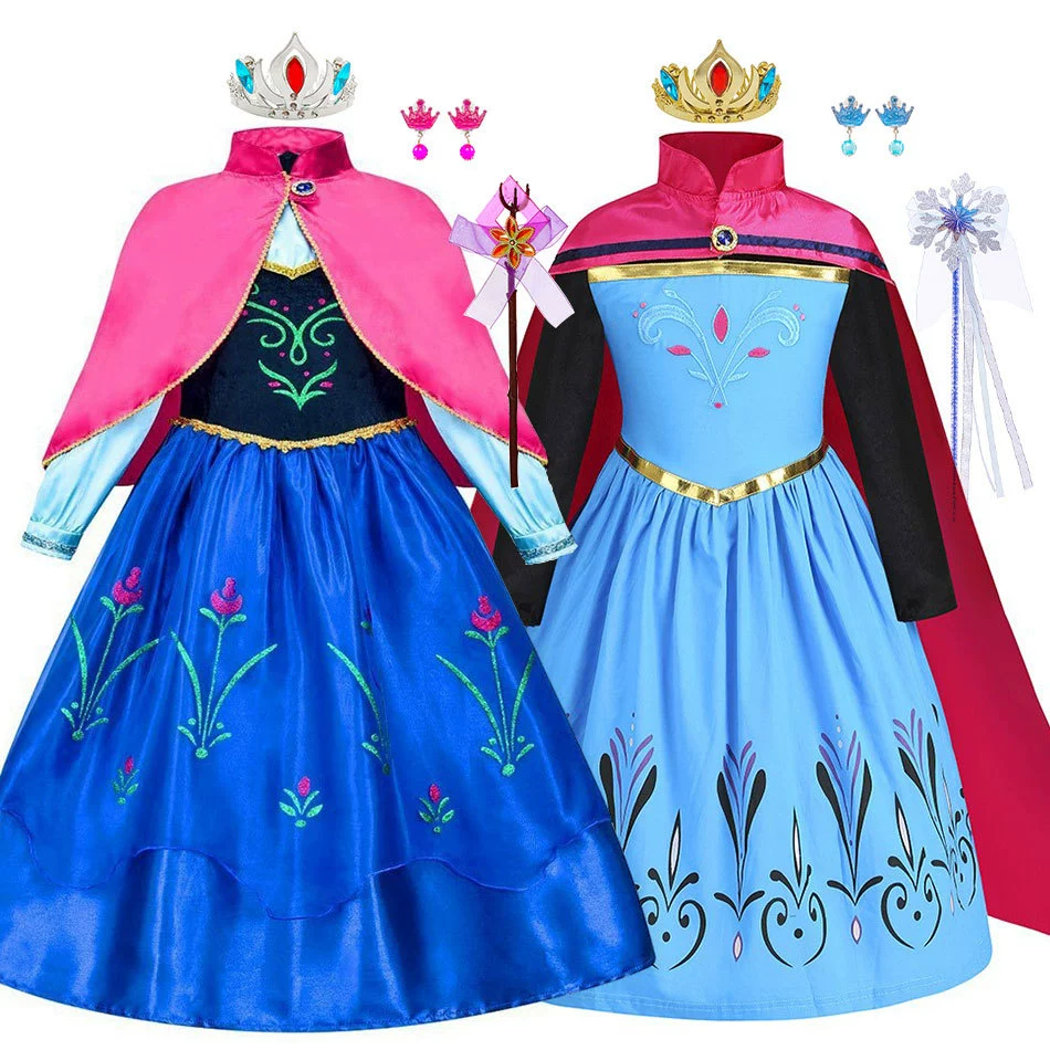 Платье принцессы Эльзы «Зимняя королева», романтический красный плащ, костюм принцессы Анны для косплея, тематический костюм Эльзы для девочек