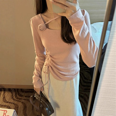 920-3 甜美立体花朵设计感抽绳针织上衣 925