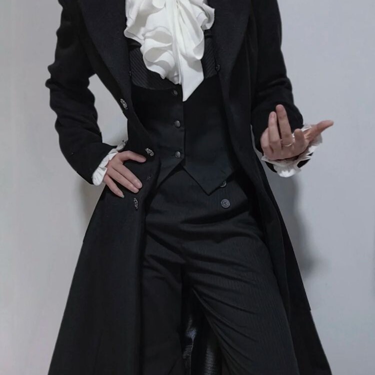 Thorn Emblem Japanese-Style Neutral Fashion Prince-Style Dark Gothic Style Double-Breasted Trench Coat Subculture Outfit Other