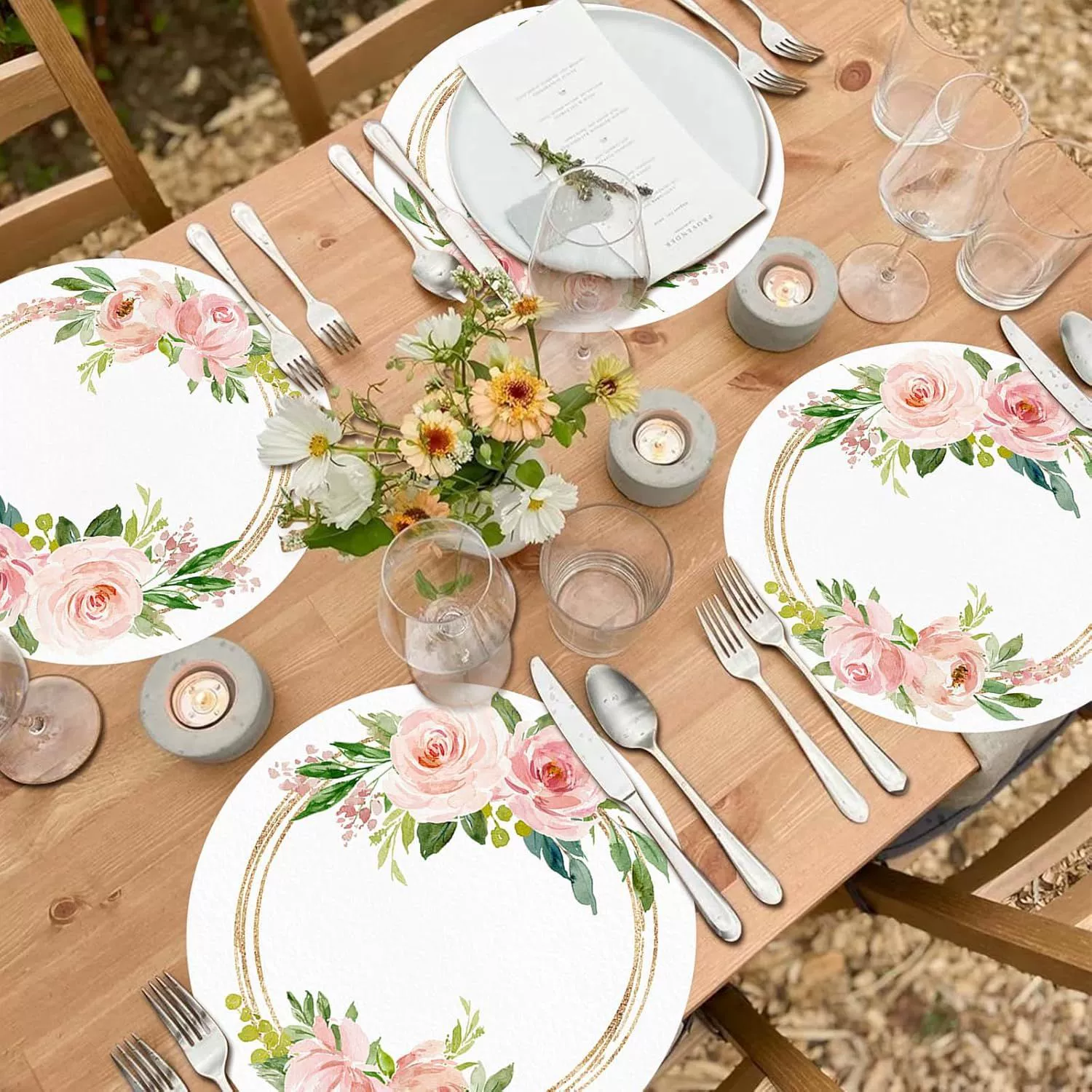 Amazon трансграничный розовый цветочный свадебный одноразовый бумажный коврик розы круглый коврик для вечеринки