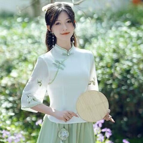 新中式汉元素禅意茶服旗袍两件套改良汉服女文艺国风仙气上衣套装|undefined
