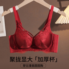 法式蕾丝小胸显大聚拢内衣女士上托防下垂中厚调整型无钢圈文胸罩