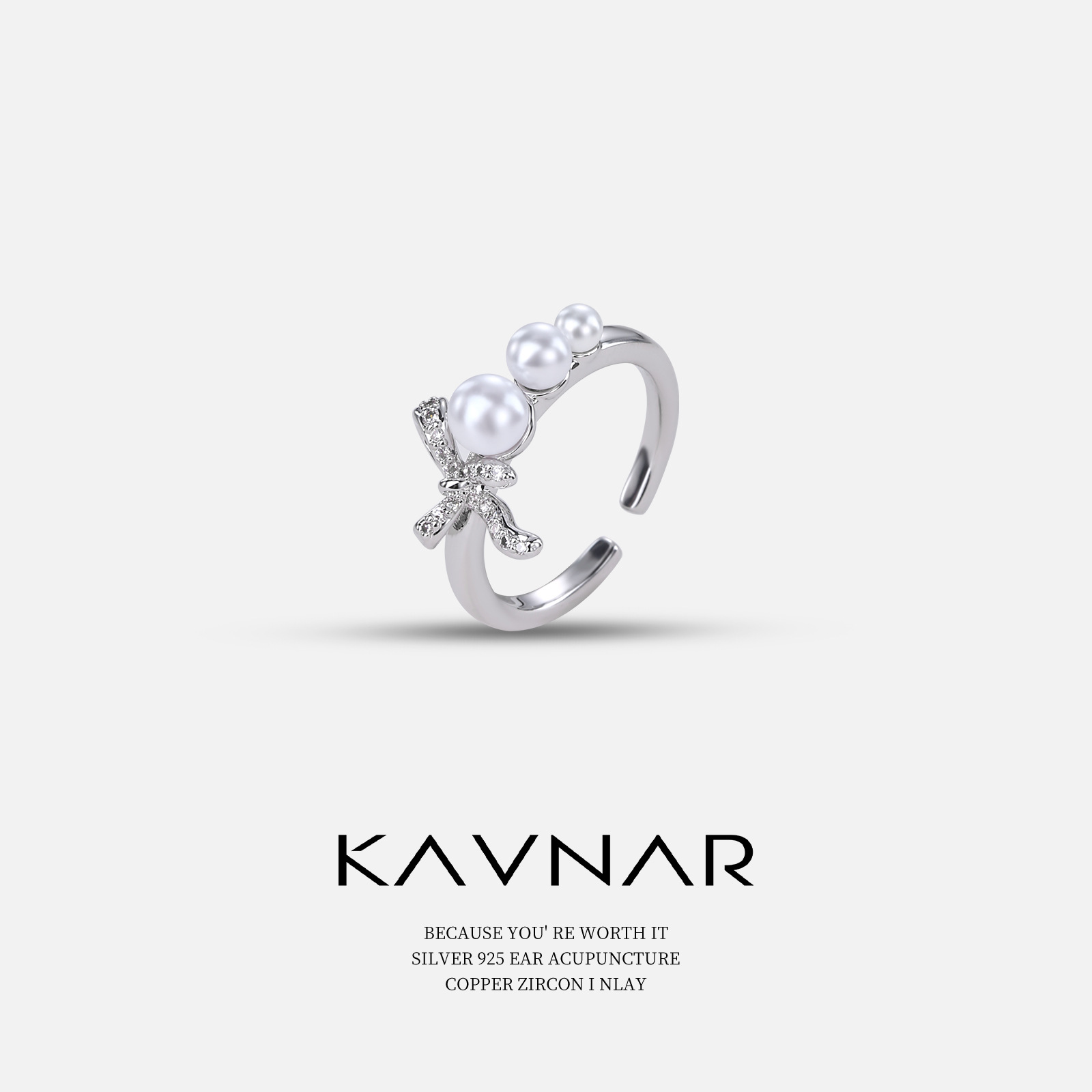 Adjustable ring with bow pearl
