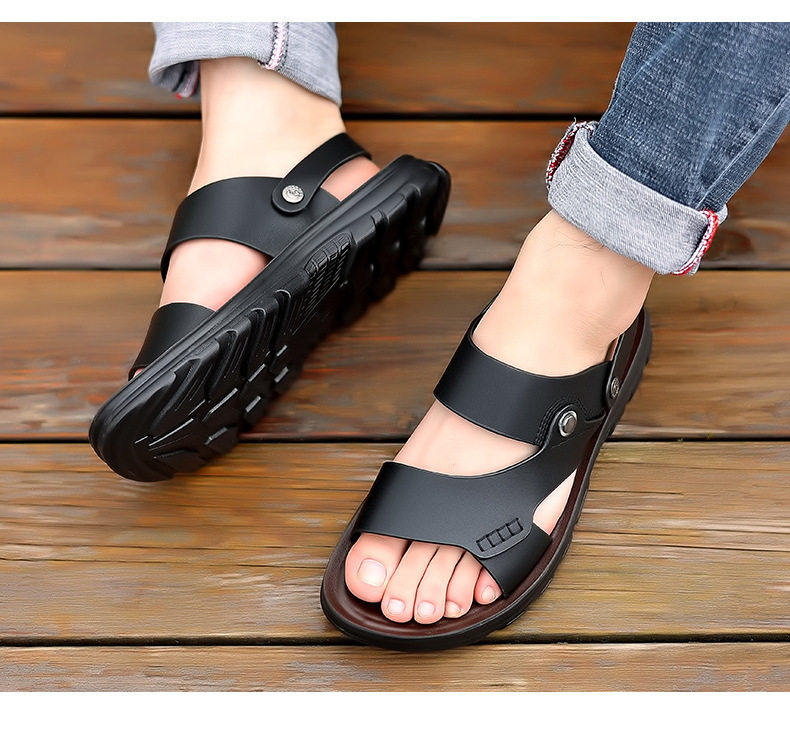 Dép sandal nam quai hở thoáng khí chống trượt đi biển cỡ lớn — S7777 nâu, S7777 đen chi tiết 15