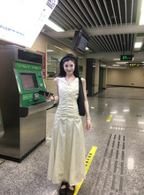 法式气质海军领褶皱连衣裙女夏季2025新款收腰海边度假风休闲长裙