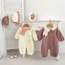 网红宝宝冬季加绒婴儿连体衣加厚保暖包屁衣兔子翻领爬服周岁宴服