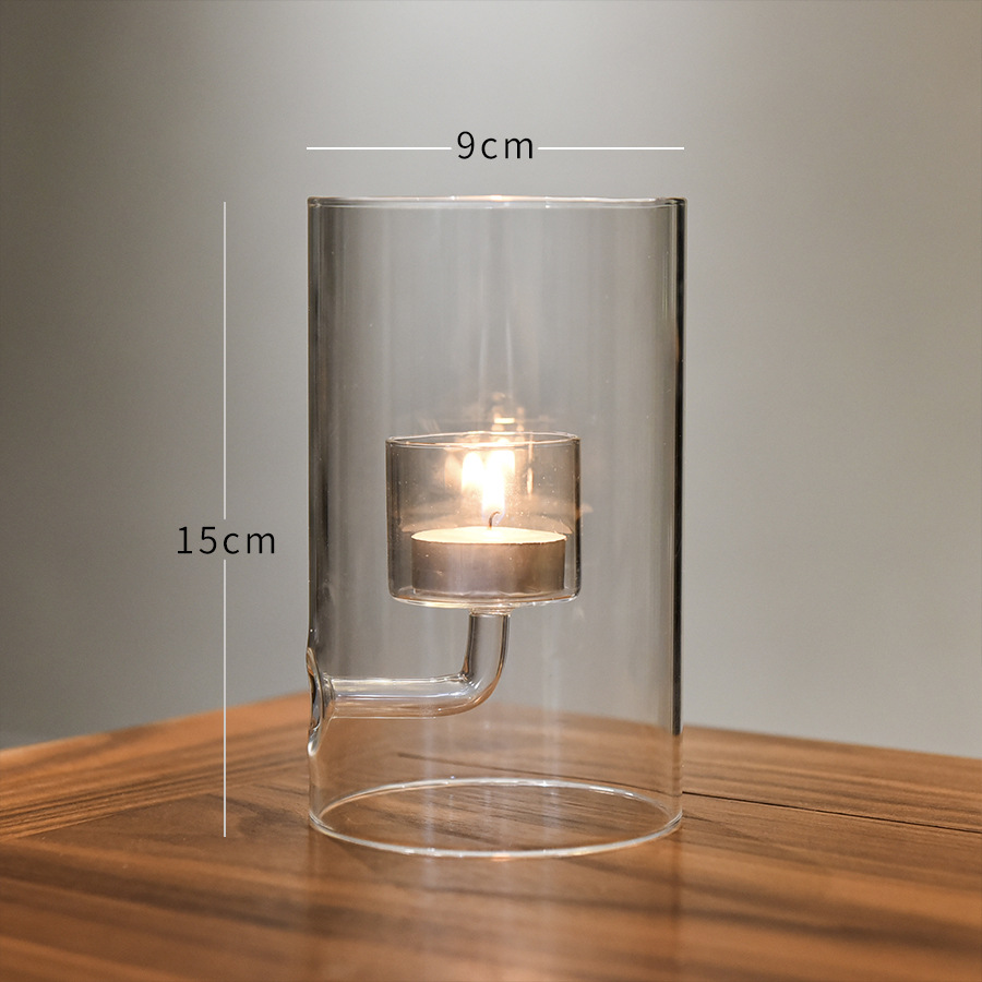 Candelaria de vidrio europeo creativo, elegante vela transparente a prueba de viento, cena cálida y romántica a la luz de las velas, decoraciones para el hogar