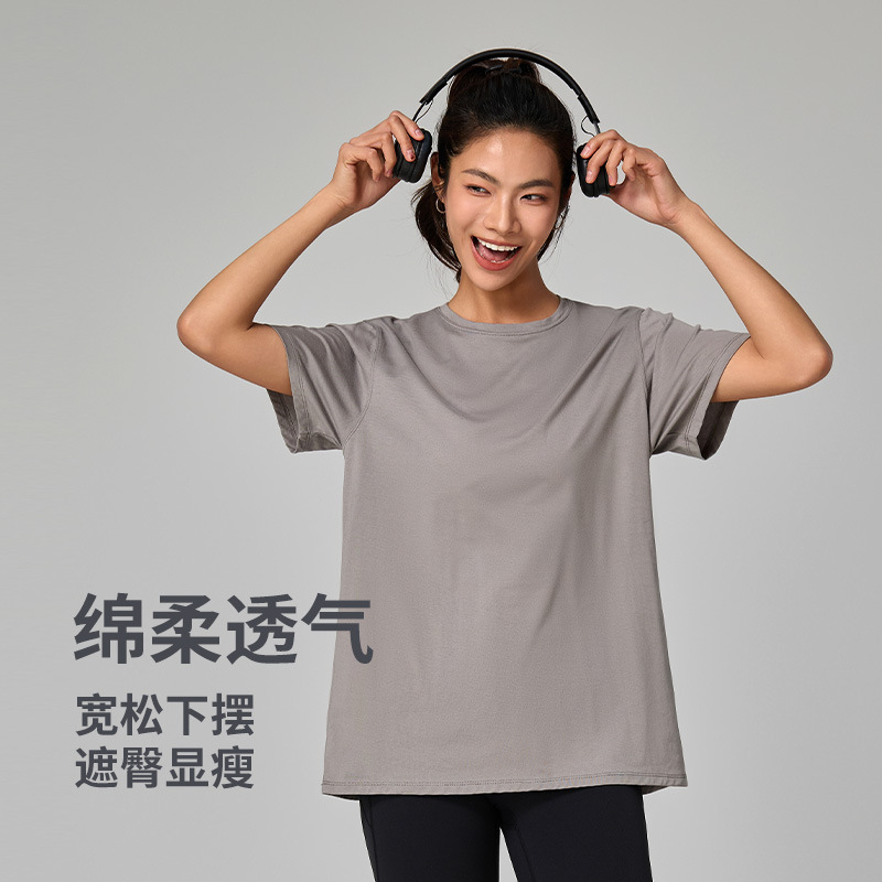 New Summer Long Yoga Wear T-Shirt Sportswear Fitness Wear Loose Casual Daily Breathable Cotton t Short-Sleeved Women