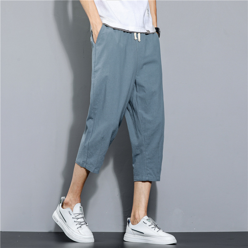 2022 verano nuevo estilo estilo chino pantalones cortos simples de algodón y lino pantalones casuales de lino finos sueltos de gran tamaño japoneses