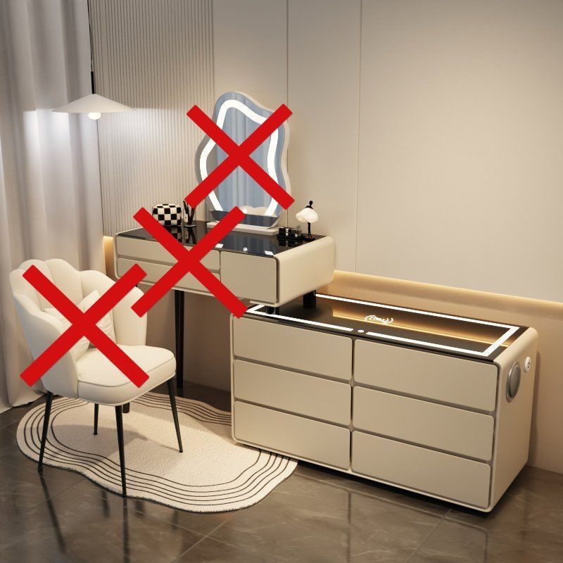 카키 그레이 6단 서랍 스마트 모델 - 올 원목 스마트 수납장(스툴 없음 + 거울 없음 + 테이블 없음)