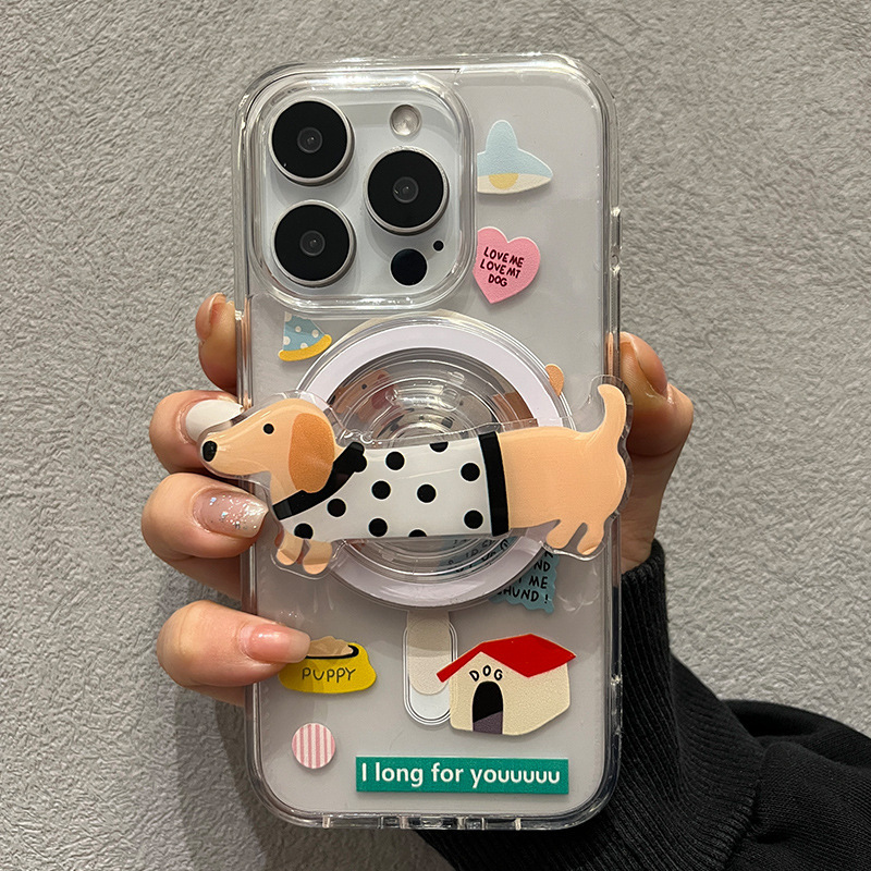Spotted dog-themed iPhone 14 case, suitable for Apple 13, new model 12, for women, niche 15, with magnetic airbag stand 16 Spotted dog-themed iPhone 14 case, suitable for Apple 13, new model 12, for women, niche 15, with magnetic airbag stand 16