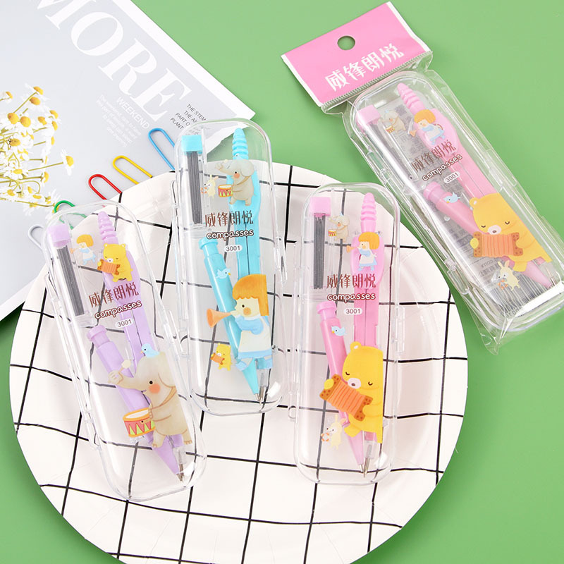 Creativo papelería moda lápiz automático metal dibujo brújulas caja estudiante dibujo traje al por mayor