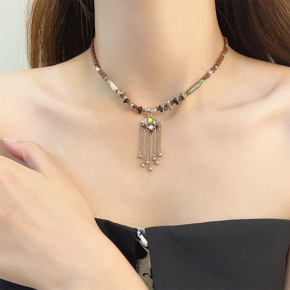Ethnic retro small design necklace with tassels