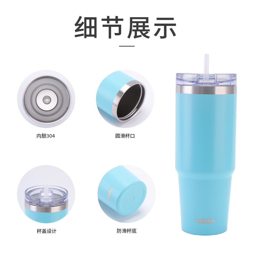 SX transfronteriza de gran capacidad 30oz taza de helado con paja fría taza de café 304 taza de coche de acero inoxidable