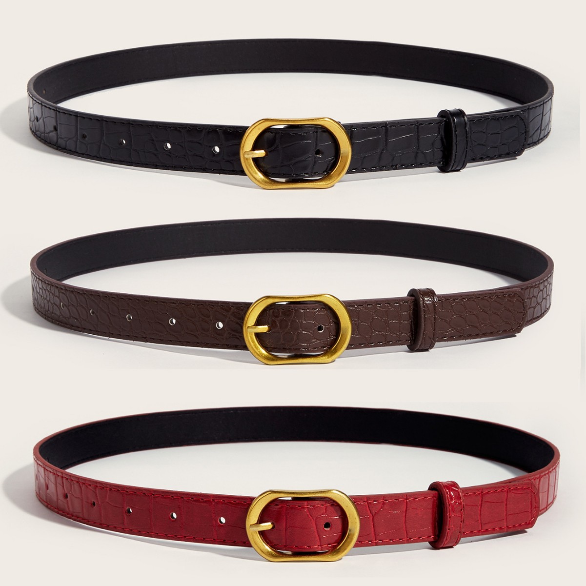 2025 new belt ladies Korean decorative jeans with wine red Joker fashion belt in stock wholesale
