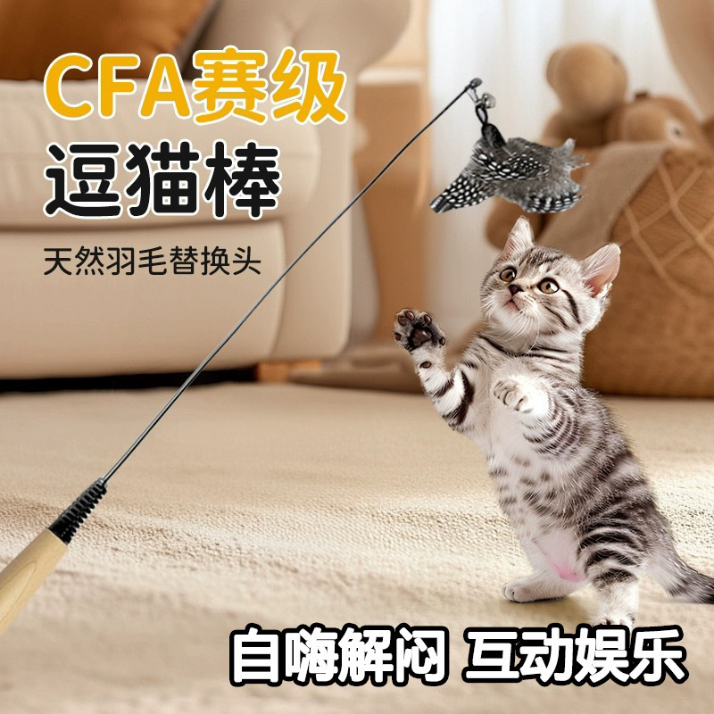 猫のおもちゃ CFA コンペティショングレード猫面白いスティック子猫斑点のある羽交換ヘッド噛みつきにくい猫のおもちゃペット用品|undefined