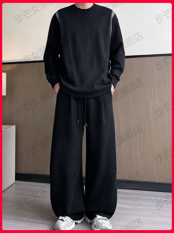 Couple Style Scimitar Sweatpants Versatile Straight Loose Casual Unisex 2025 New Autumn and Winter Gray Wide-Leg Pants