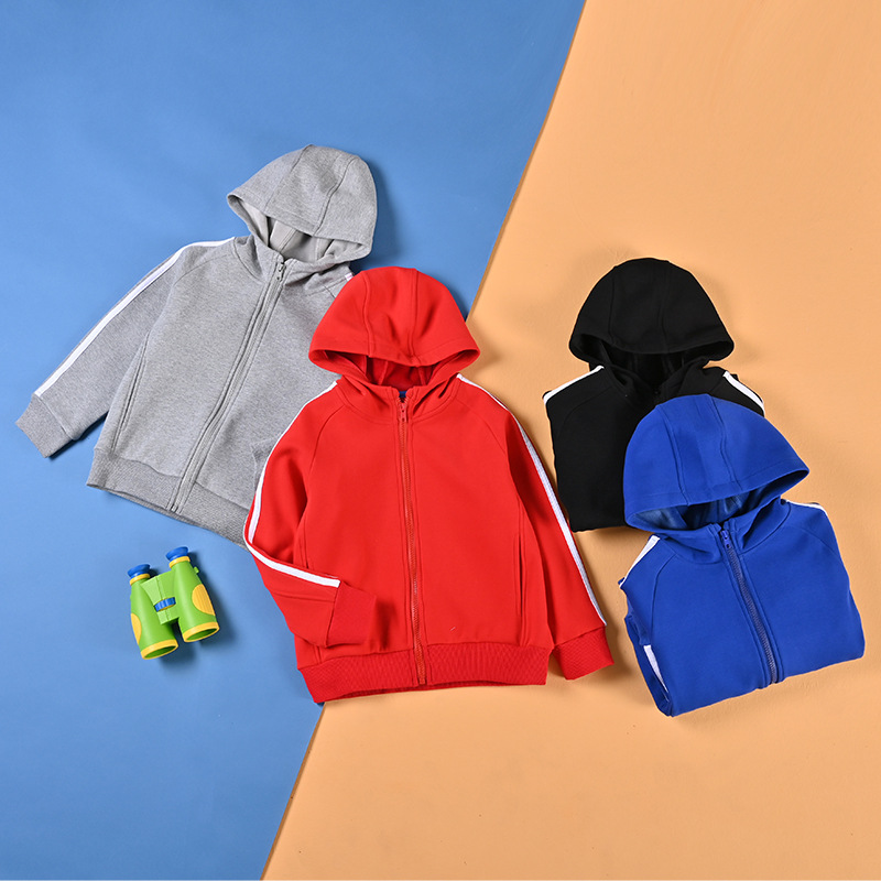 Children's clothing 2024 Autumn/Winter new composite fleece hooded jacket Korean style children's single color thick warm top trendy