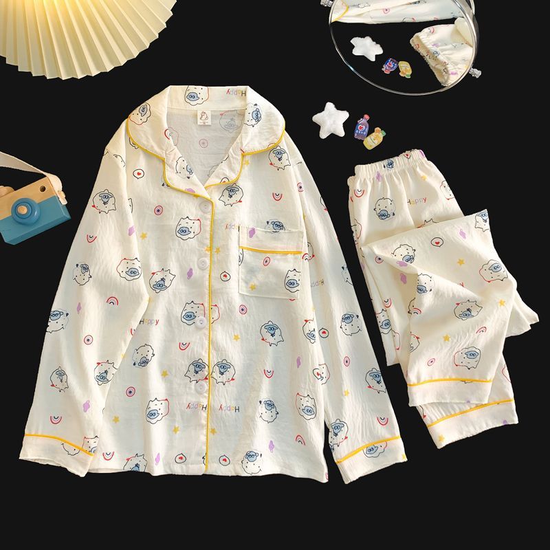 Al por mayor transfronterizo KT gato pijama mujer primavera y otoño nubes algodón manga larga 2026 nuevo juego de ropa de hogar encantadora super caliente