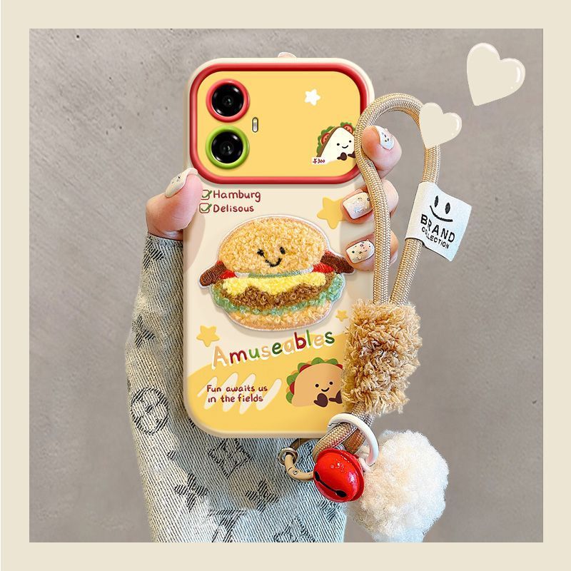 For Honor 300 Phone Case with Lanyard Silicone honor200pro New All-inclusive Phone Case Plush Burger