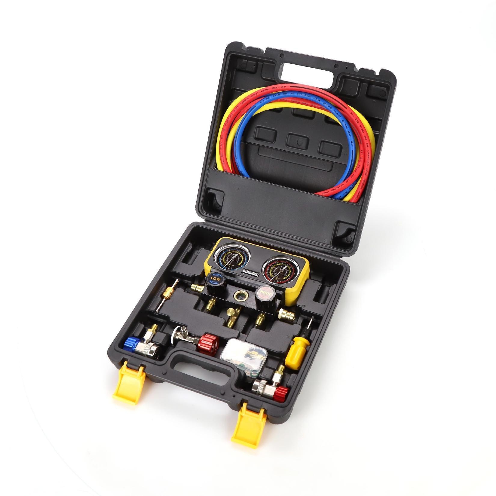 Coche refrigerante manómetro coche aire acondicionado reparación herramienta coche aire acondicionado fluoración herramienta aceite de silicona traje