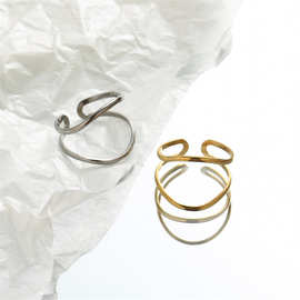 极简主义双层戒指简约不锈钢开口戒日韩时尚可调节不掉色钛钢戒指