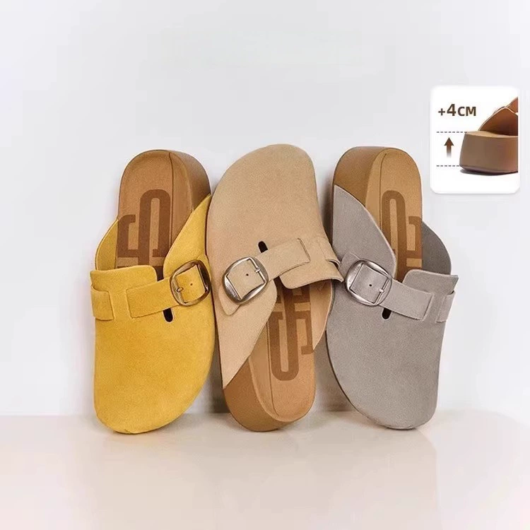 Женские полутапочки Baotou Birkenstock на толстой подошве, лето 2025, новый стиль, которые можно носить на улице, чтобы увеличить рост, повседневные и универсальные модные тапочки.
