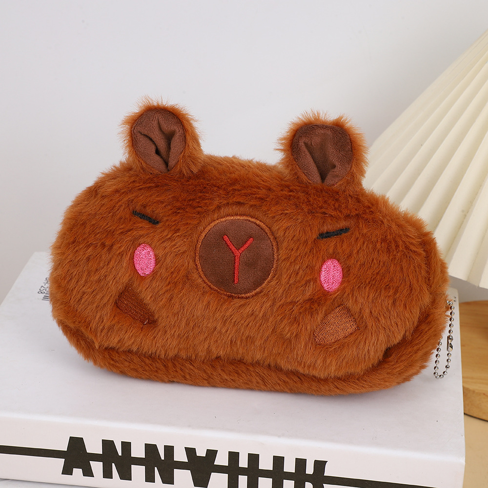 Cute caricatura capibara bolsas de pluma de peluche de gran capacidad para estudiantes papelería almacenamiento bolsas de lápiz mayorista
