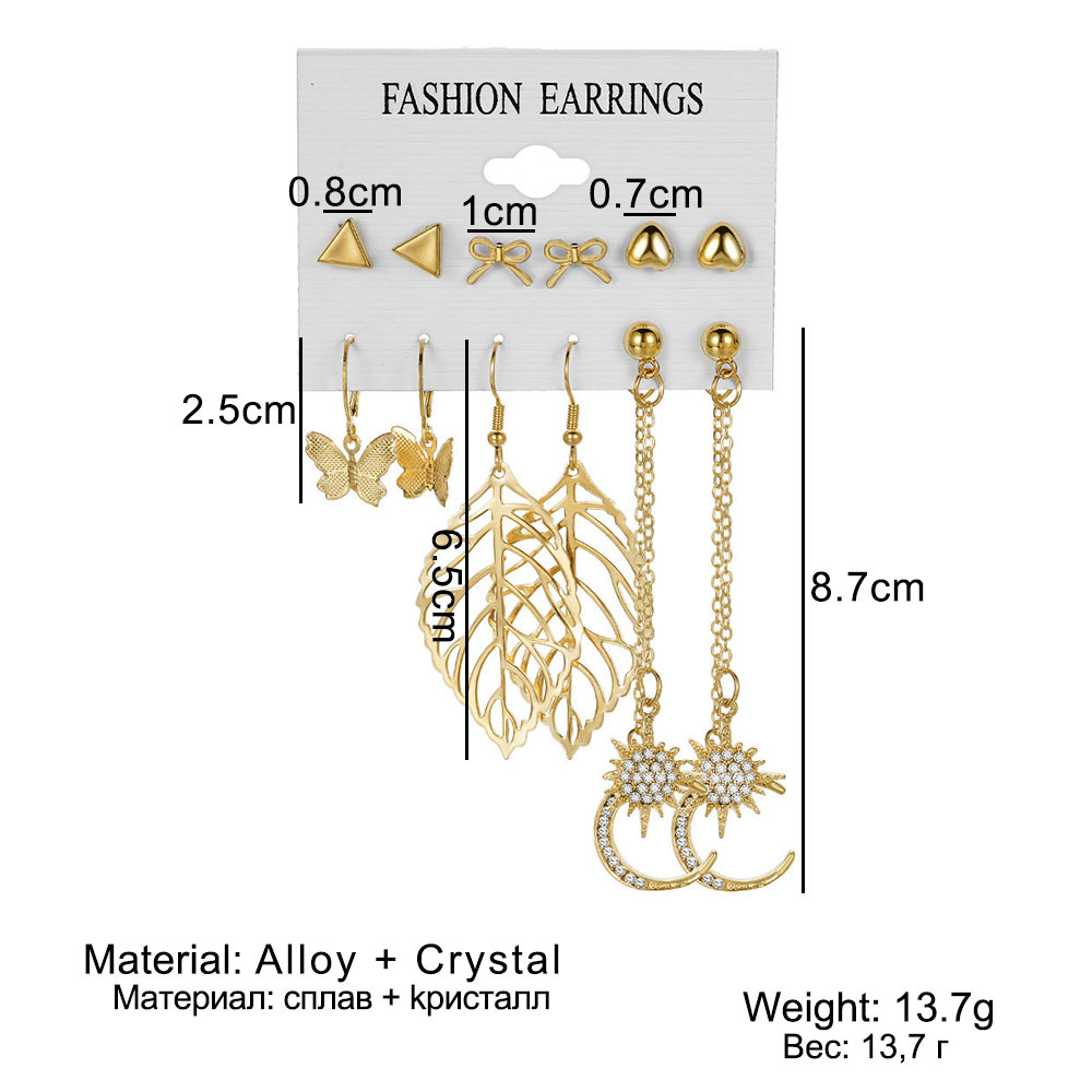 6 Pairs Retro Leaf Alloy Plating Inlay Carving Artificial Crystal Women's Drop Earrings Ear Studs display picture 4