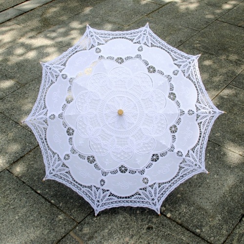 Process lace edge umbrella, machine embroidery straight pole umbrella, cotton cloth crochet hanging decoration travel wedding photography props umbrella 