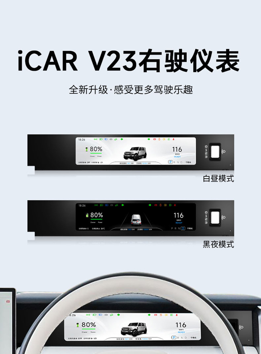 Suitable for iCAR V23 dashboard modification, right-hand drive LCD display screen assembly, original factory parts, Thai and English