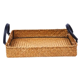 Sea grass hand-woven basket handle Willow Rattan woven storage basket straw woven storage basket storage tray factory wholesale