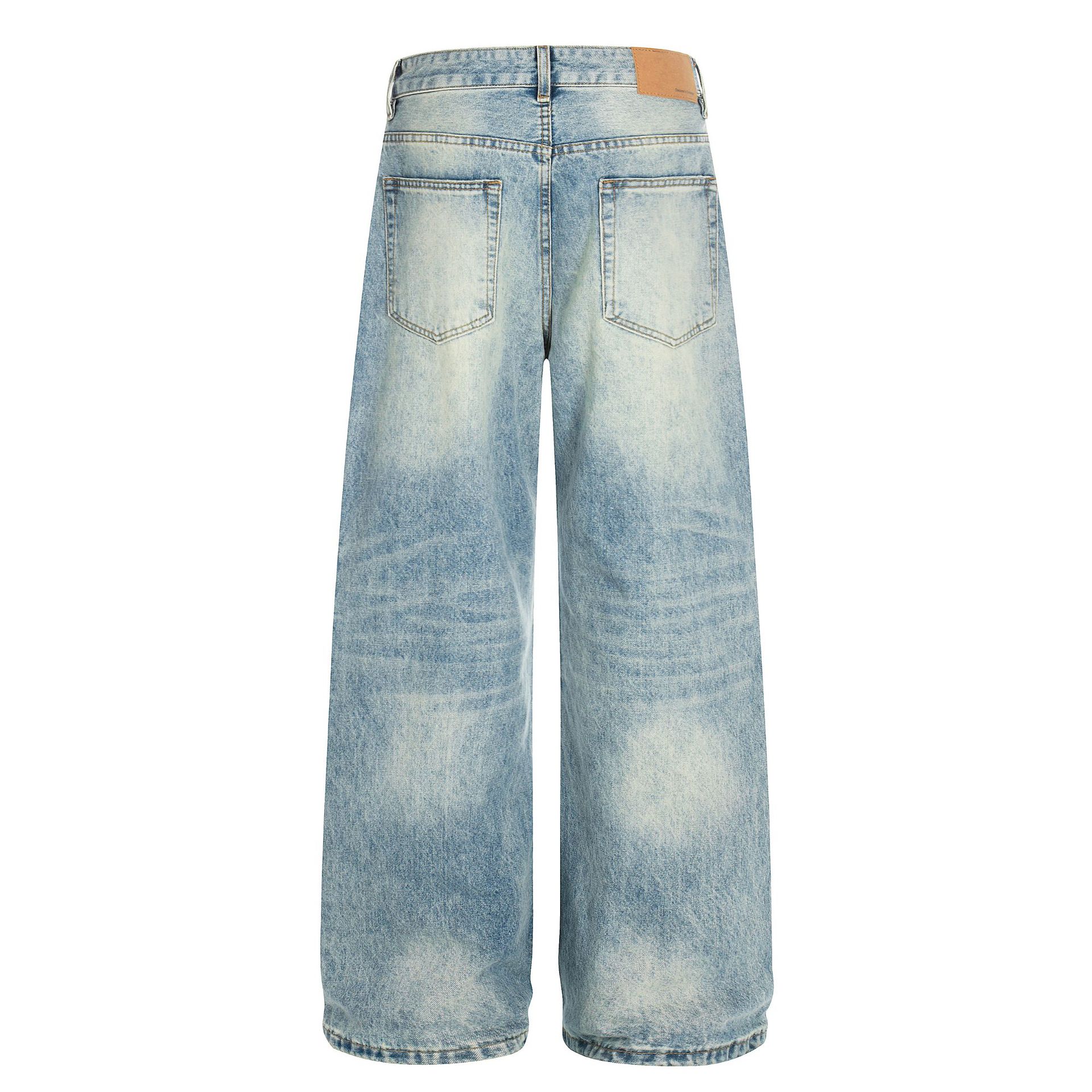 Men's High Street Vintage Washed Denim Jeans Relaxed Fit Cat Whisker Slight Curve Design_mkmklike.com