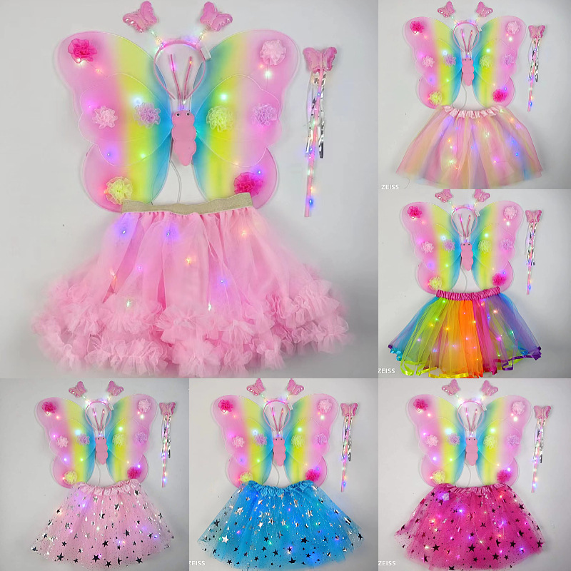Mariposa brillante alas juguetes para niños regalos de cumpleaños estrella falda de hadas palo pequeña princesa conjunto de props