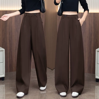 高腰弯刀阔腿裤女春秋季新款2026宽松显瘦垂感老钱风休闲直筒裤子