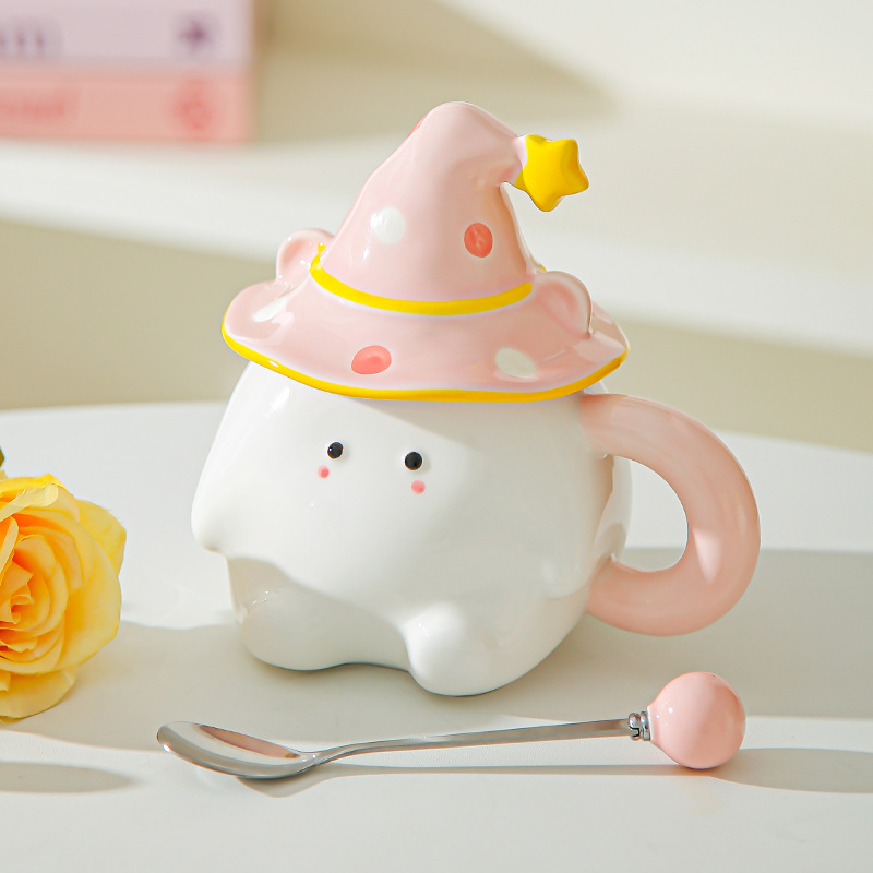 Dibujado a mano encantador cartón de dibujos animados tazas de cerámica creativas estudiantes con tazas de agua cubiertas para regalos de cumpleaños de chicas tazas de regalo