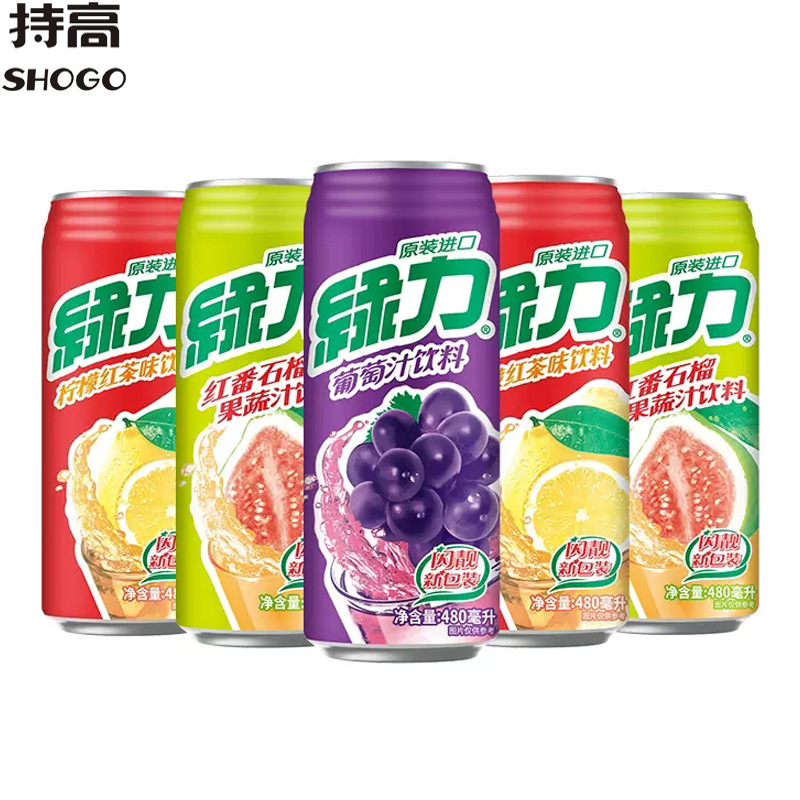 台湾绿力果汁饮料490ml 水蜜桃芒果番石榴葡萄果蔬汁罐装饮品批发