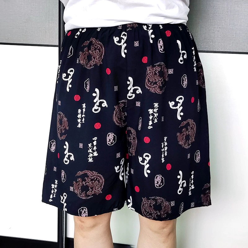 Большие размеры крутые прямые большие брюки из искусственного хлопка домашние Пижамные брюки молодые мужские летние свободные шелковые шорты с жиром