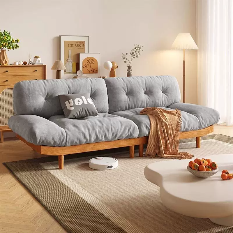 现代简约实木沙发组合云朵布艺日系客厅家用小户型奶油风沙发