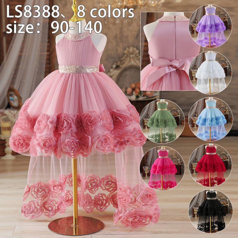 Children's Ball Gown with Trailing Train, Princess Dress, Girls' Puffy Tulle Dress, Baby's First Birthday Piano Performance Dress Children's Ball Gown with Trailing Train, Princess Dress, Girls' Puffy Tulle Dress, Baby's First Birthday Piano Performance Dress