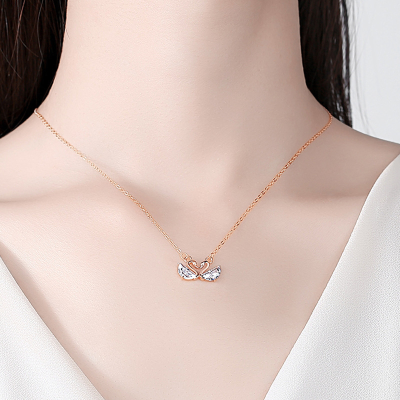 S925 plata diamante-incrustado Biyi doble collar de vuelo moda estilo coreano amor japonés y coreano estilo romántico Cisne clavícula cadena al por mayor