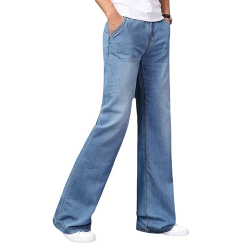 Men's denim flared pants, spring/summer new style, men's wide-leg trousers with flared hems, loose-fitting, long, with thick legs.