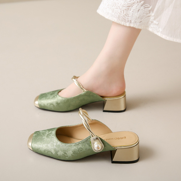 Retro ethnic women's slippers heels