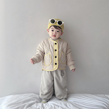 宝宝夹棉冬季衣服2024新款男女童撞色加厚棉服外套宝宝保暖上衣潮