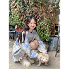 实拍~新款韩系甜美多巴胺立体刺绣蝴蝶结宽松厚实毛衣开衫外套女
