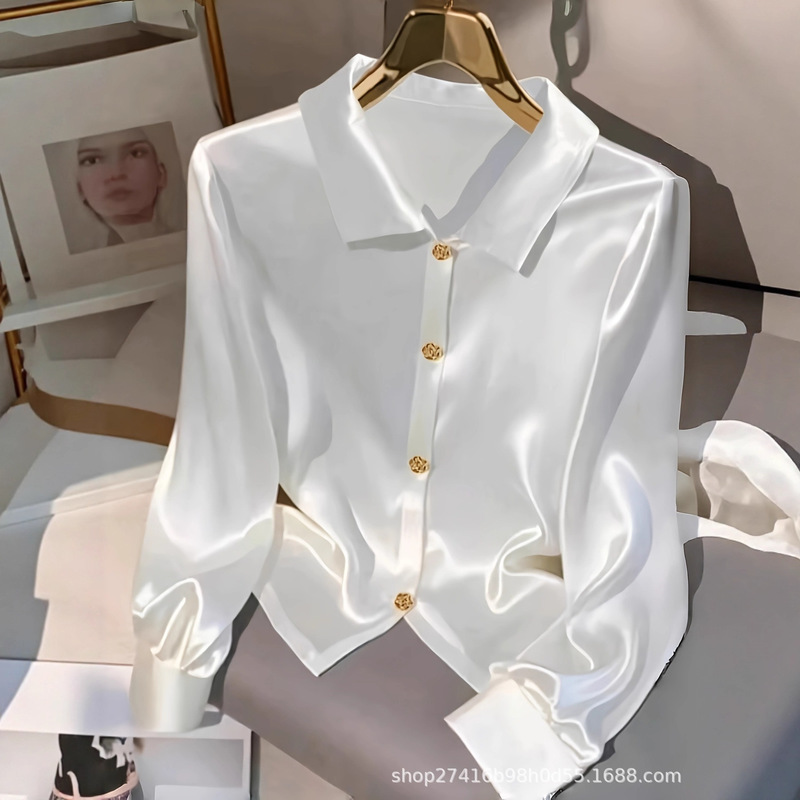 2025 New French-Style Lazy Satin Shirt, Simple and Elegant, Fashionable for Socialites, Suitable for Commuting, Solid Color, Versatile, Fresh and Sweet